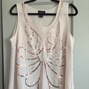 Pale pink sleeveless blouse with sequins